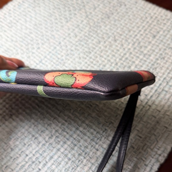 COACH Navy Floral Leather Wristlet with Multicolor Blooms - Picture 5 of 12